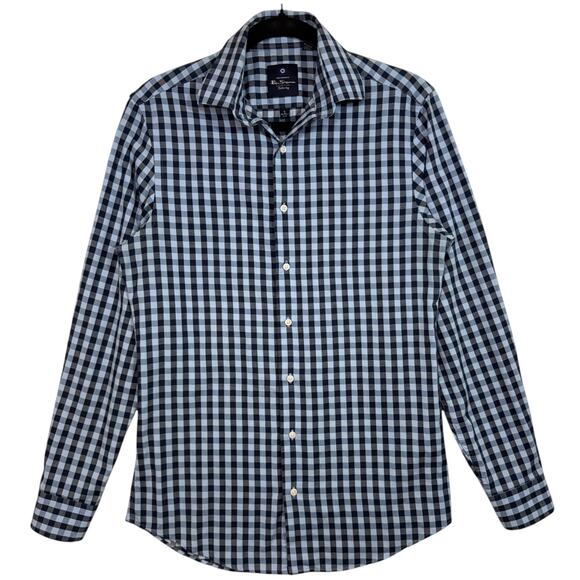 Ben Sherman S 14-14.5 32-33 Gingham Plaid Blue Button Down Shirt Preppy Formal - Picture 1 of 10